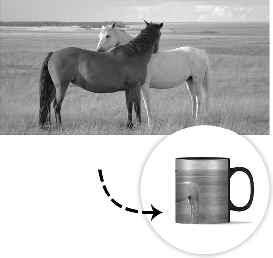 Mug Magique - Photo sur Mugs Chauffants - Mug à Café - Paarden - Animaux - Portrait - Zwart et Blanc - Campagne - Mug Magic - Tasse - 350 ML - Mug à Thé