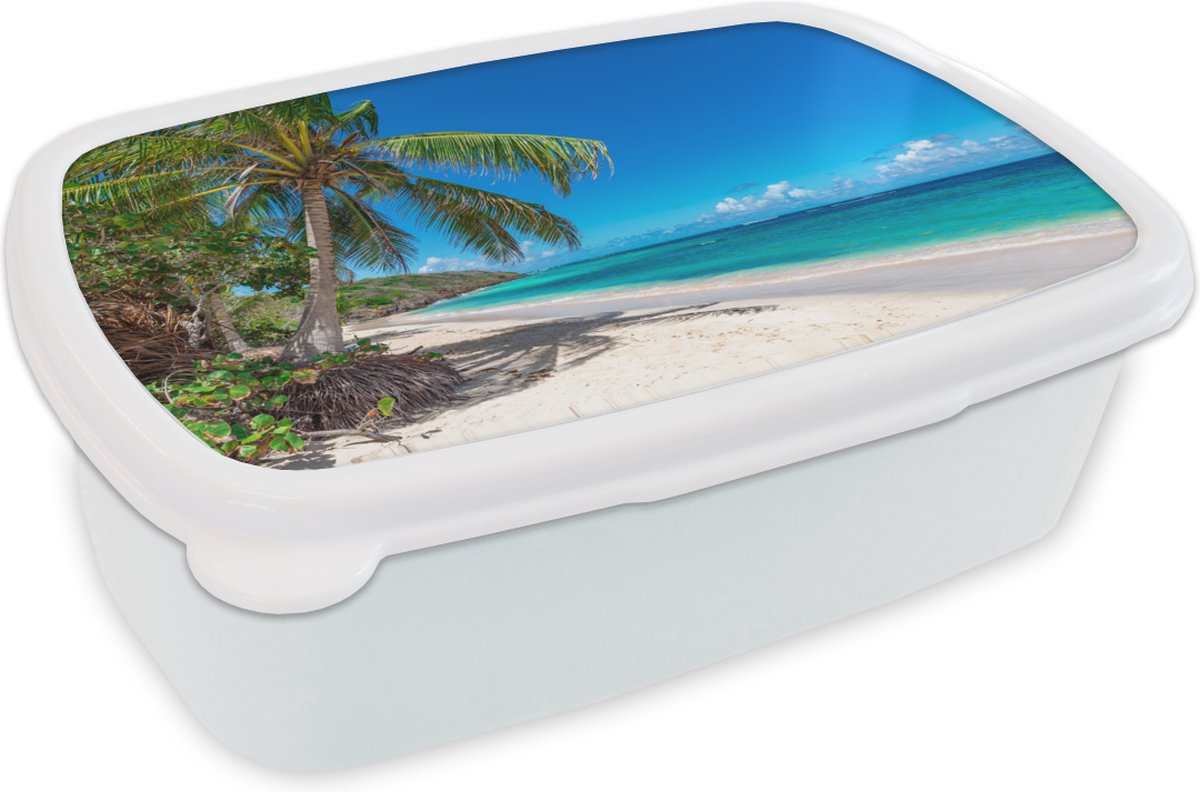 Broodtrommel Wit - Lunchbox - Brooddoos - Strand - Zee - Tropisch - 18x12x6 cm - Volwassenen