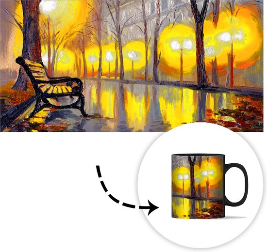 Magische Mok - Foto op Warmte Mokken - Koffiemok - Schilderij - Bank - Water - Licht - Olieverf - Magic Mok - Beker - 350 ML - Theemok