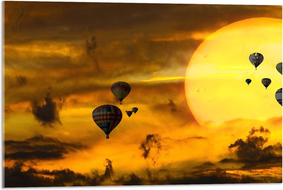WallClassics - Acrylglas - Zee van Luchtballonnen bij Zon en Wolken - 75x50 cm Foto op Acrylglas (Wanddecoratie op Acrylaat)