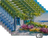 Placemat - Placemats kunststof - Schilderij - Planten - Bloemen - Huis - Olieverf - 45x30 cm - 6 stuks - Hittebestendig - Anti-Slip - Onderlegger - Afneembaar