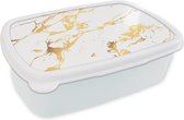 Broodtrommel Wit - Lunchbox - Brooddoos - Marmer - Wit - Goud - Luxe - 18x12x6 cm - Volwassenen