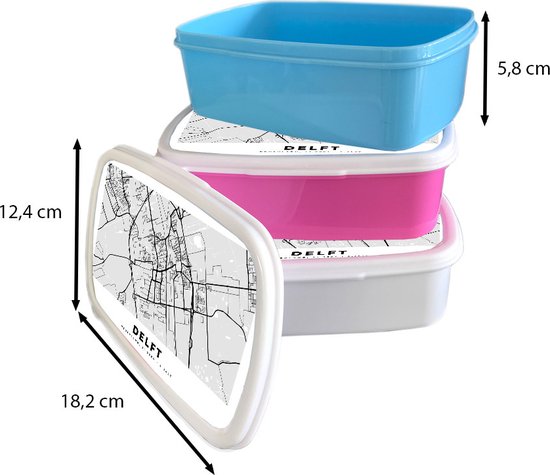 Lunchbox Wit - Lunchbox - Boîte à Pain - Carte - Delft - Zwart - Wit - 18x12x6 cm - Adultes