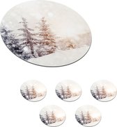 Onderzetters voor glazen - Rond - Boom - Sneeuw - Winter - 10x10 cm - Glasonderzetters - 6 stuks