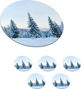Onderzetters voor glazen - Rond - Winter - Sneeuw - Bomen - 10x10 cm - Glasonderzetters - 6 stuks