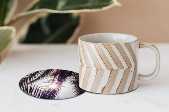 Sous-verres pour verres - Rond - Feuilles de palmier - Soleil - Été - 10x10 cm - Sous-verres en verre - 6 pièces