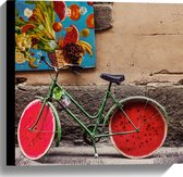 WallClassics - Canvas  - Fiets met Watermeloen Wielen - 40x40 cm Foto op Canvas Schilderij (Wanddecoratie op Canvas)