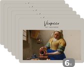 Placemat - Placemats kunststof - Melkmeisje - Vermeer - Oude meesters - 45x30 cm - 6 stuks - Hittebestendig - Anti-Slip - Onderlegger - Afneembaar