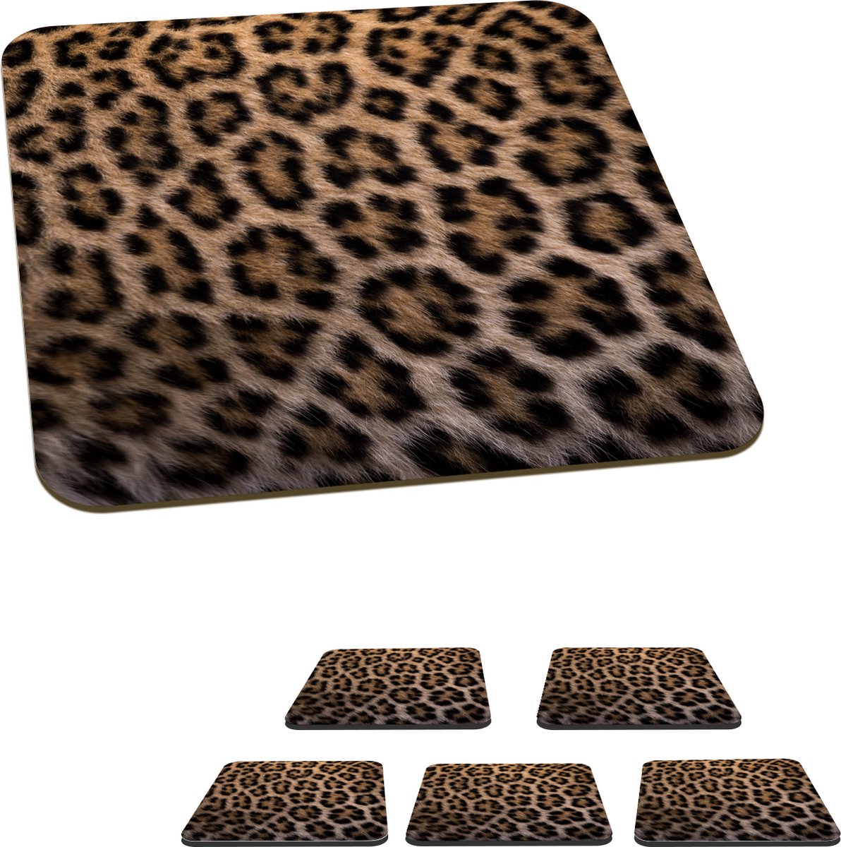 Onderzetters voor glazen - Panterprint - 10x10 cm - Glasonderzetters - 6 stuks