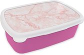 Broodtrommel Roze - Lunchbox - Brooddoos - Marmer - Wit - Roze - Chic - 18x12x6 cm - Kinderen - Meisje