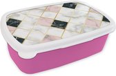 Broodtrommel Roze - Lunchbox - Brooddoos - Marmer - Geometrische vormen - Patronen - Luxe - 18x12x6 cm - Kinderen - Meisje