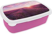 Broodtrommel Roze - Lunchbox - Brooddoos - Lavendel - Bloemen - Frankrijk - 18x12x6 cm - Kinderen - Meisje