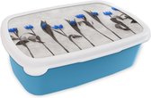 Broodtrommel Blauw - Lunchbox - Brooddoos - Bloemen - Tulpen - Blauw - 18x12x6 cm - Kinderen - Jongen