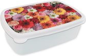 Broodtrommel Wit - Lunchbox - Brooddoos - Bloemen - Kleuren - Gerbera - Rozen - 18x12x6 cm - Volwassenen