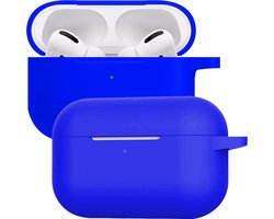 Case - Geschikt voor Apple AirPods Pro 2 - Siliconen Hoes met Clip - Silicone Hoesje Cover - Blauw
