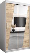 InspireMe - Kledingkast met 2 schuifdeuren, Modern-stijl, Een kledingkast met planken en een spiegel (BxHxD): 120x200x62 - THOR 120 Wit Mat + Sonoma Eik