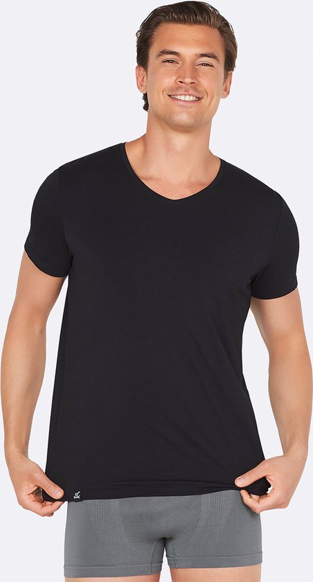 Boody - Bamboe Heren T-shirt V-hals / Zwart - XL