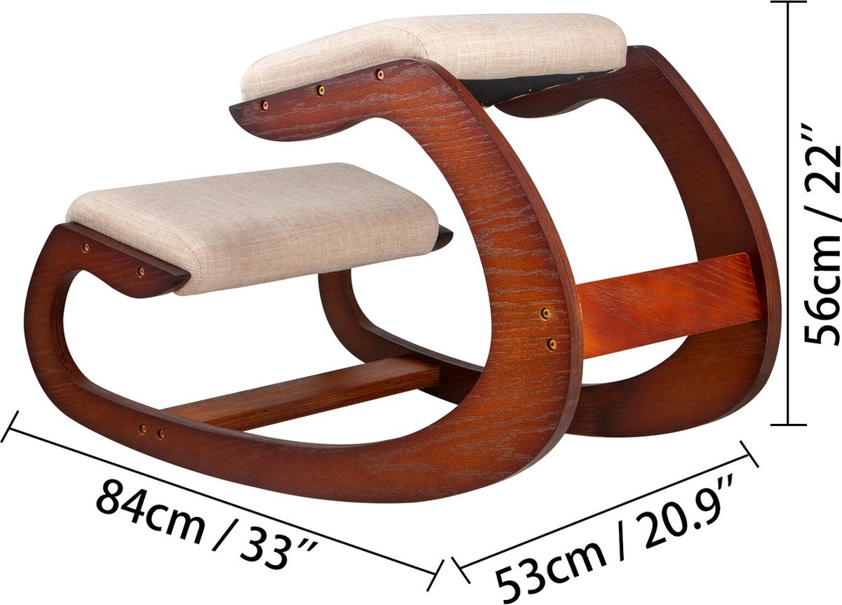 Vevor Knielende Stoel - Kruk - Met Dikke Kussen - Schommelstoel - Kniestoel - Werkstoel - Bureaustoel - Hickory Frame
