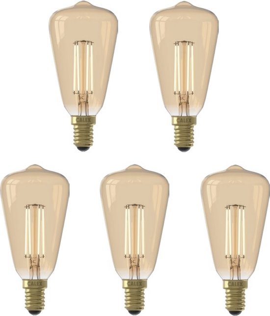 5 stuks Calex LED Rustieklamp ST48 E14 3.5W 250lm Goud 2100K Dimbaar