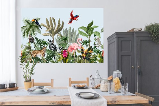 Affiche Jungle - Nursery - Chambre de bébé - Flamingo - Monkey - 180x120 cm XXL