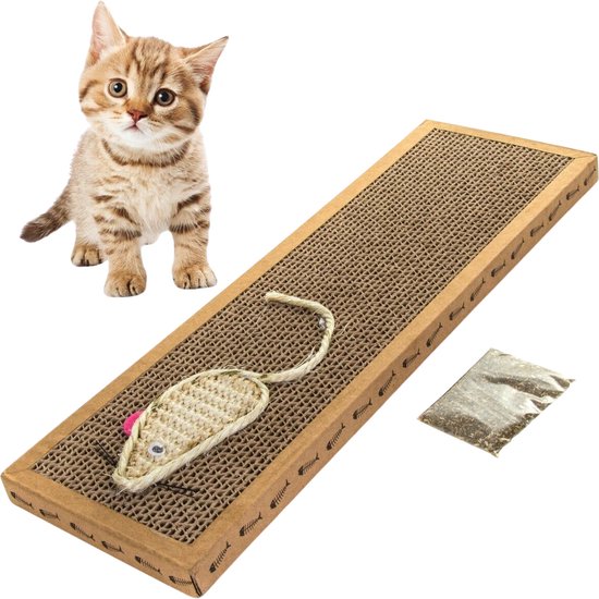 Krabmat voor Katten - Krabplank- Incl. Kattenkruid - Karton - 38x12,5x1,8 cm