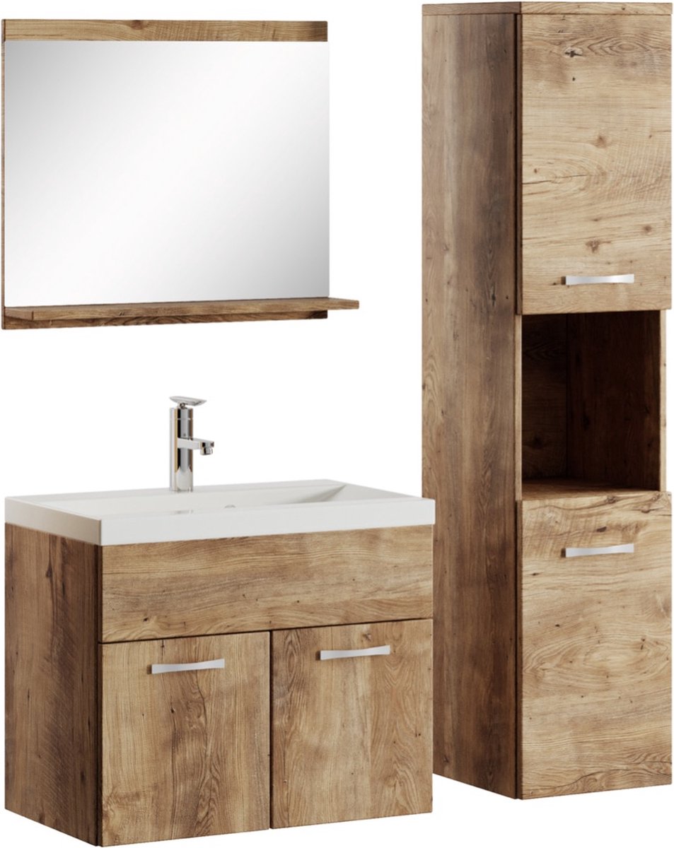 Meuble Sous Vasque Badplaats Montreal 60 Cm – Chêne Et Blanc