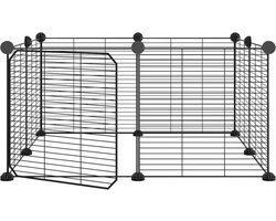 vidaXL - Huisdierkooi - met - 8 - panelen - en - deur, - zwart - 35x35 - cm - staal