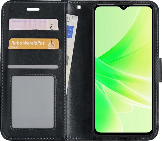 OPPO A17 Cover Bookcase Flip Case Book Cover With Screen Protector - OPPO A17 Case Book Case - Zwart