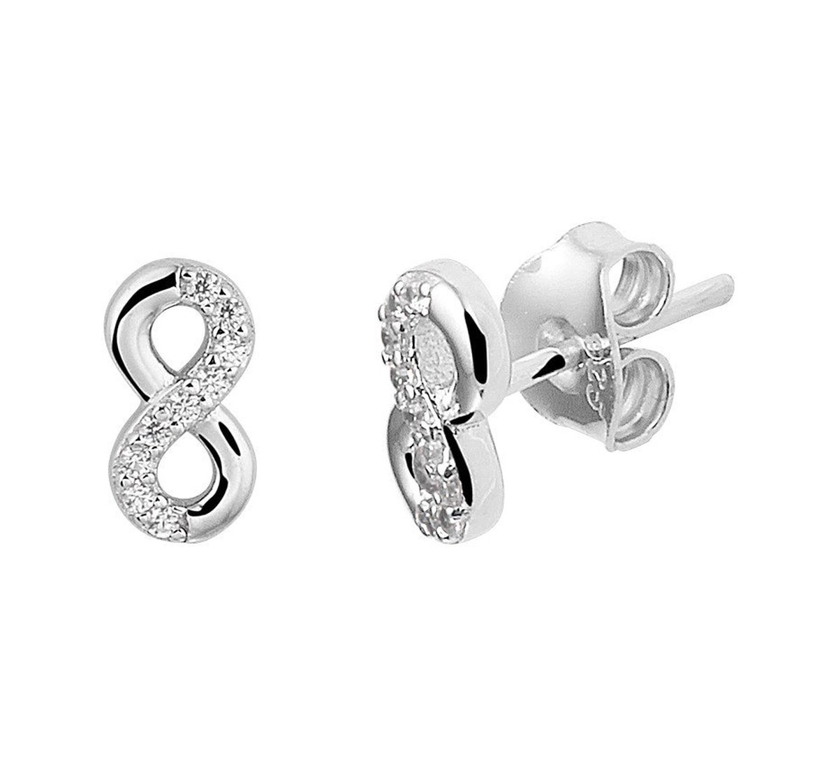 Zilver Gerhodineerde Oorknoppen infinity zirkonia 1333330