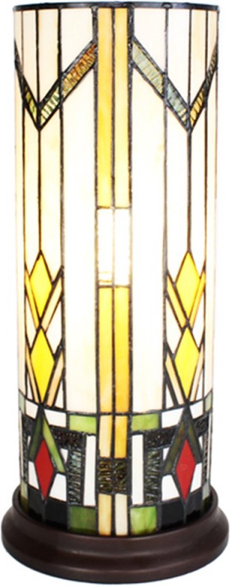 Tiffany Tafellamp Ø 18x40 cm Beige Bruin Glas Rond Tiffany Bureaulamp Tiffany Lampen Glas in Lood