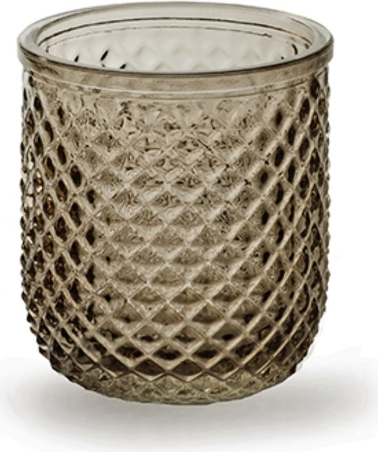 Theelichthouder glas bruin Ø9x11 - waxinelichthouder - set van 2 - kerst