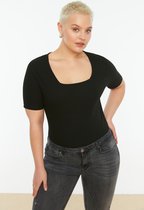 Trendyol Vrouwen Standaard mouw Basis Zwart gebreid T-shirt met vierkante hals