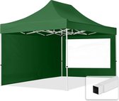 Tente de fête easy up 3x4,5m gazebo – 2 parois latérales (avec fenêtres panoramiques) pavillon PES300 cadre acier vert