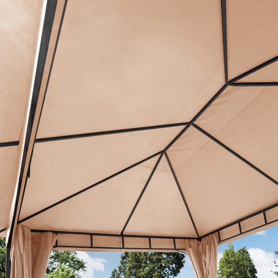 Tuinpaviljoen 3x4 m aluminium premium ca. 220 g/m² dakzeil waterdicht paviljoen 4 zijwanden taupe tuintent ca. 9x9 cm profiel