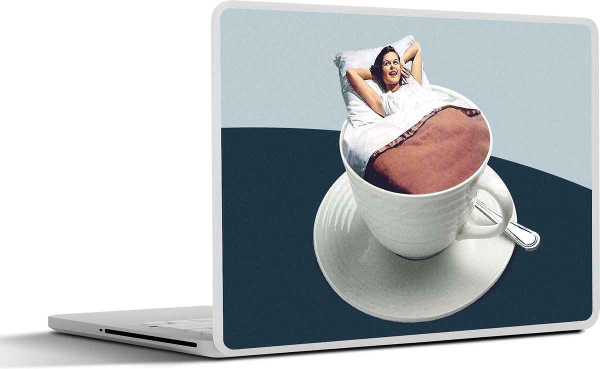Laptop sticker - 17.3 inch - Vrouw - Koffie - Vintage - 40x30cm - Laptopstickers - Laptop skin - Cover