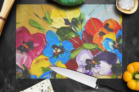 Planche à découper en Verres - 39x28 - Huile - Peinture - Fleurs - Planches à découper en Glas