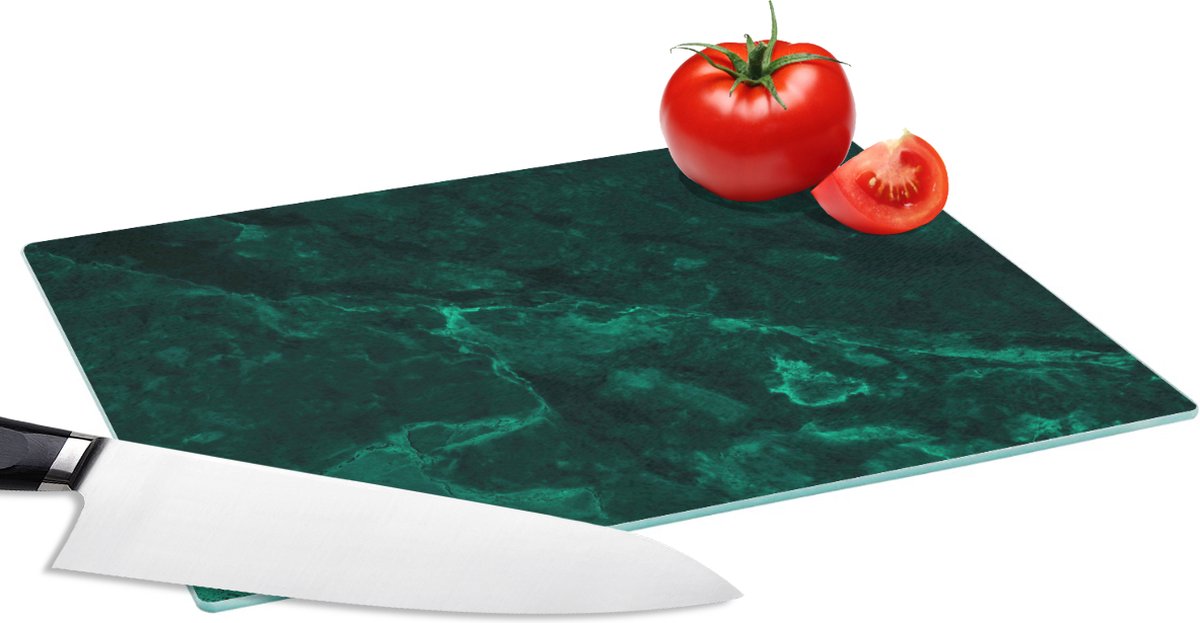Glazen Snijplank - 28x20 - Marmer - Kalk - Groen - Structuur - Marmerlook - Snijplanken Glas