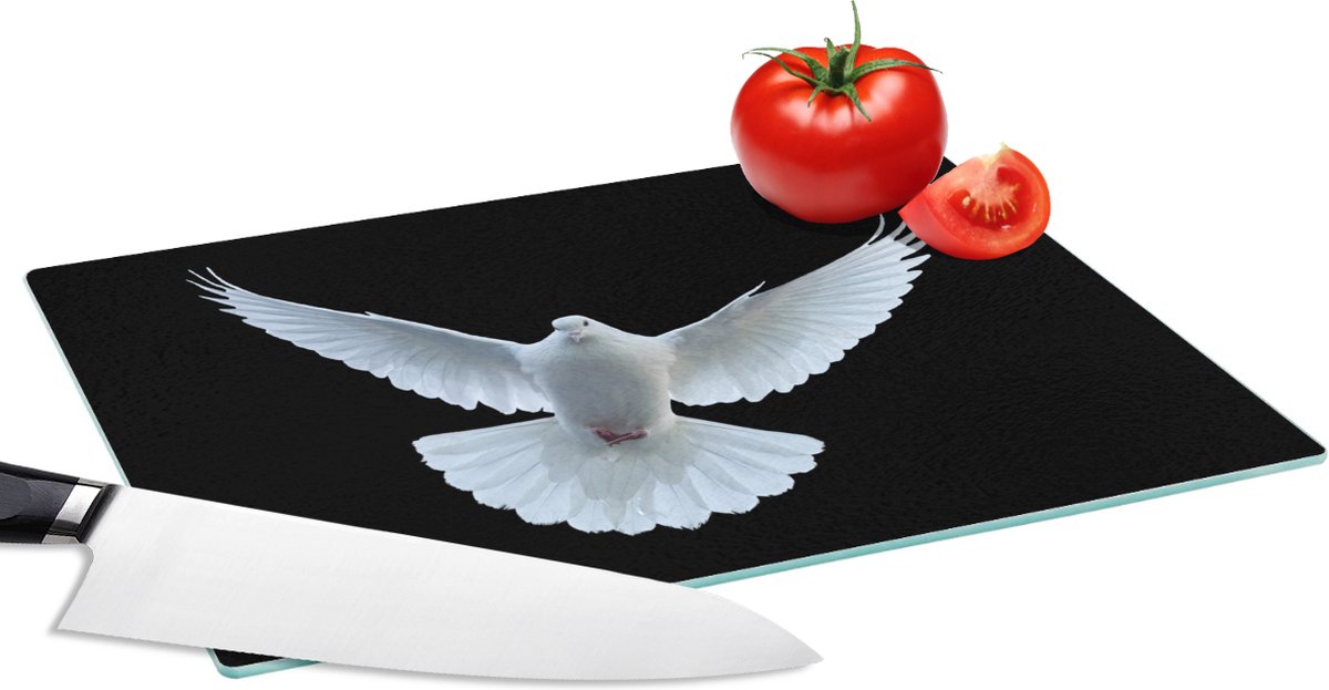 Glazen Snijplank - 28x20 - Duif - Vogel - Zwart - Wit - Portret - Snijplanken Glas