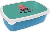 Broodtrommel Blauw - Lunchbox - Brooddoos - Robot - Speelgoed - Gezicht - Roze - Jongens - Kinderen - 18x12x6 cm - Kinderen - Jongen