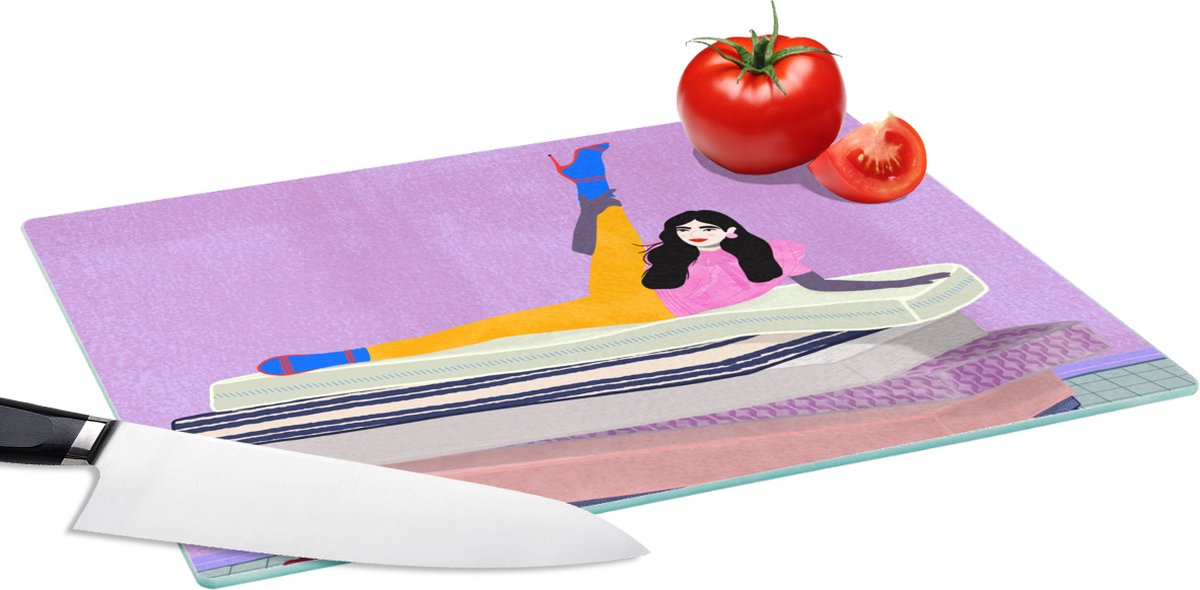 Glazen Snijplank - 39x28 - Vrouw - Vintage - Pastel - Snijplanken Glas