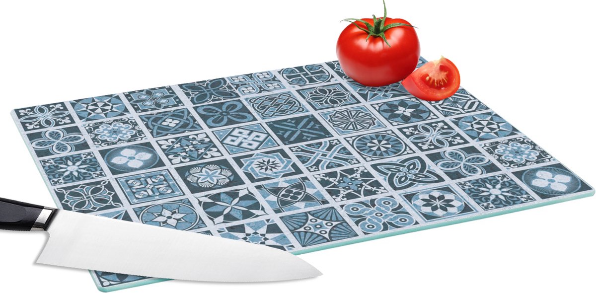 Glazen Snijplank - 39x28 - Bloemen - Blauw - Patronen - Figuren - Snijplanken Glas