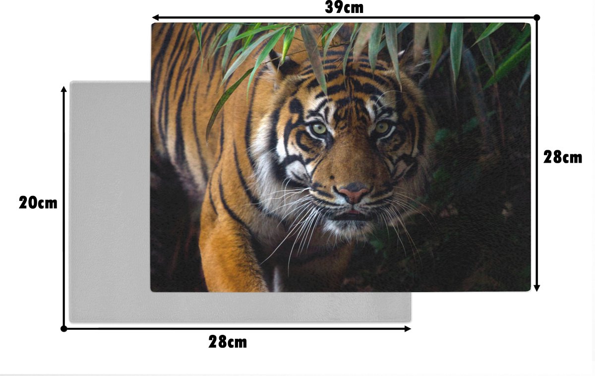 Planche à découper en Verres - 39x28 - Tigre - Feuilles - Jungle - Animaux - Gibier