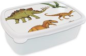 Broodtrommel Wit - Lunchbox - Brooddoos - Dinosaurus - Tekening - Kinderen - Jongens - Kinderen - 18x12x6 cm - Volwassenen