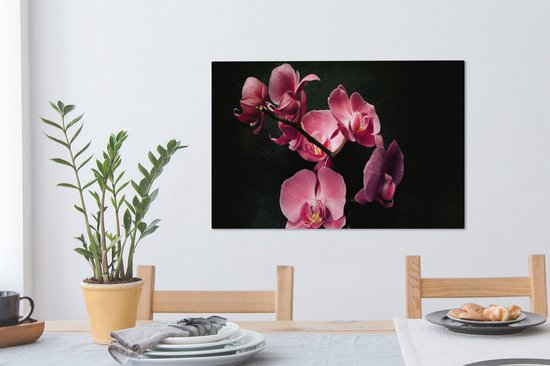 Toile Peinture Plantes - Orchidée - Fleurs - Rose - 90x60 cm - Décoration murale