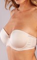 Nude, voorgevormde strapless BH met beugel en verstelbare bandjes. Gedetailleerd met een strikje tussen de cups.