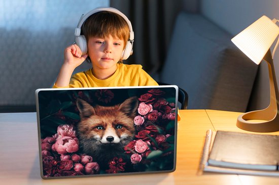 Laptop sticker - 13.3 inch - Vos - Bloemen - Botanisch - Dieren - 31x22,5cm - Laptopstickers - Laptop skin - Cover
