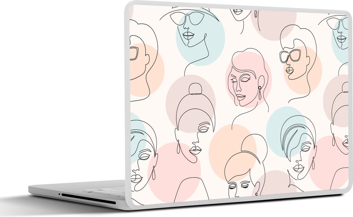 Laptop sticker - 15.6 inch - Vrouwen - Pastel - Line Art - Patronen - 36x27,5cm - Laptopstickers - Laptop skin - Cover