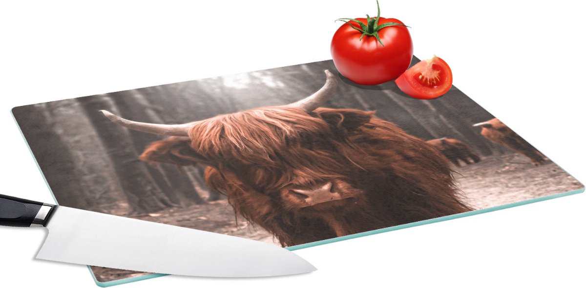 Glazen Snijplank - 39x28 - Schotse hooglander - Dieren - Bos - Snijplanken Glas