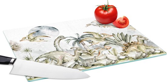 Planche à Verres - 39x28 - Dinosaurus - Enfants - Jungle - Vert - Animaux - Nature - Planches à découper en Glas