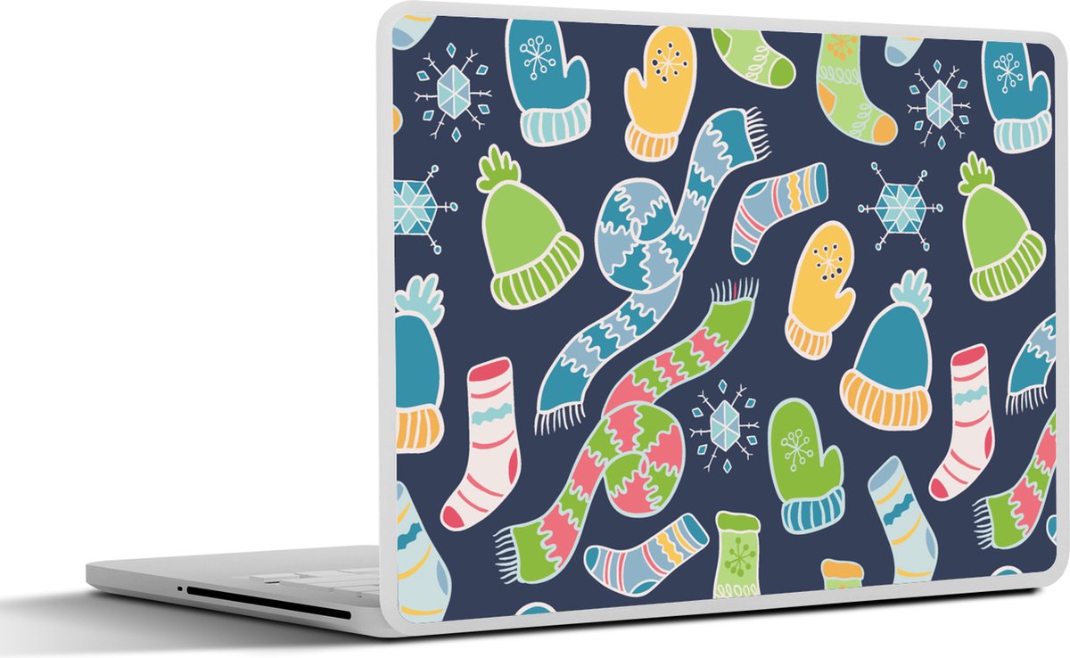 Laptop sticker - 17.3 inch - Sjaal - Handschoenen - Muts - Regenboog - Winter - Patronen - 40x30cm - Laptopstickers - Laptop skin - Cover